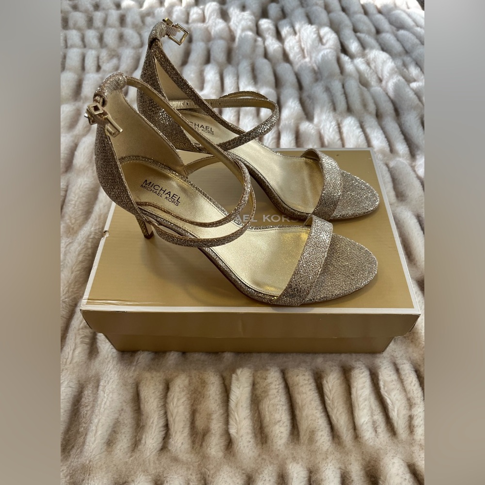 Michael Kors Ava Mid Sandal Glittering Gold Heels